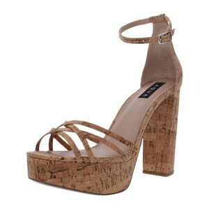 AQUA Womens Beige Cushioned Milo Round Toe Block Heel Buckle Dress Sandals 8.5 M